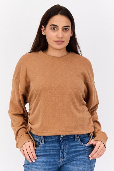 AMERICAN EAGLE Women Round Neck Long Sleeves Textured Sweatshirts, Brown
