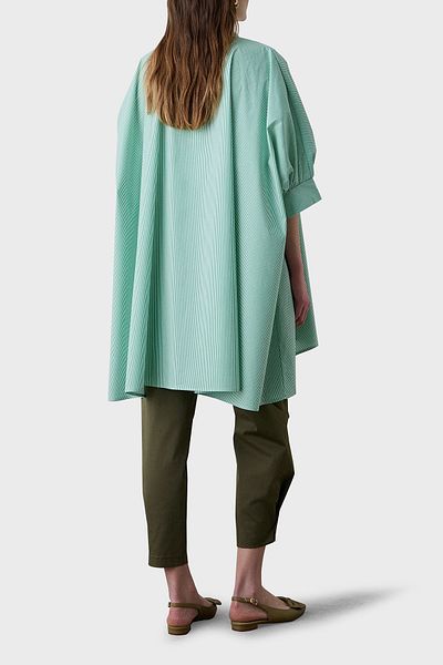 BSB Striped Cotton Blended Oversize Asymmetric Shirt Shirt 053