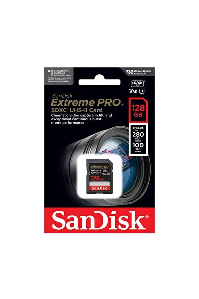 SanDisk Extreme Pro 128GB 280mb/s V60 UHS-II SDXC Hafıza Kartı