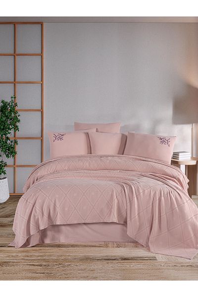 Beğenal 100% Cotton Beğenal Premium Powder Colored Double Embroidered Pique Set