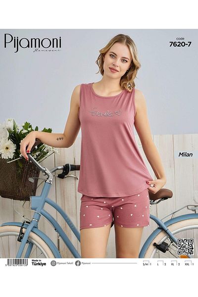 Pijamoni Σετ γυναικείες πιτζάμες Dusty Rose Color Bamboo Milan με υφασμάτινο λουράκι