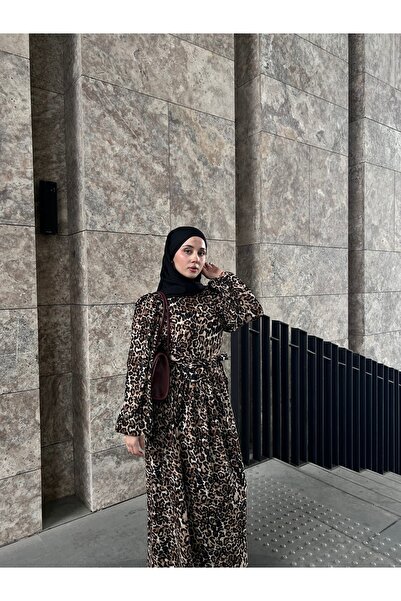 Moda Lippa Φόρεμα με ζώνη με λεοπάρ σχέδιο