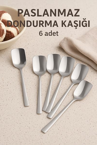 FİTHOME Stainless Steel Set of 6 Simple Stylish Ice Cream Spoons