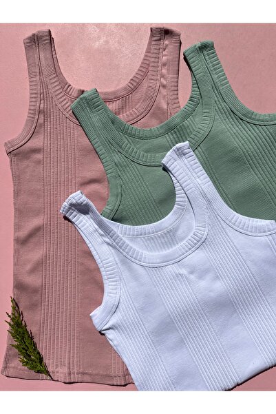 LEYNA BUTİK Βαμβακερή γραμμή αναφοράς καμιζόλα ύφασμα χοντρό λουράκι πλεκτό 3...