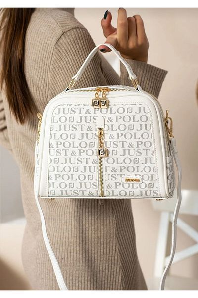 Just Polo Double Way Zipper Written Vegan Leather Women Cross Shoulder Bag 2057