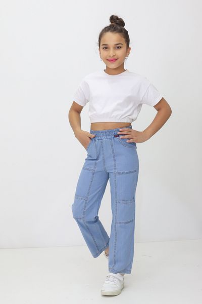 RAPİDO LİFE Girl's Summer Jeans Trousers Thin Front Seam Detailed Pipe Leg