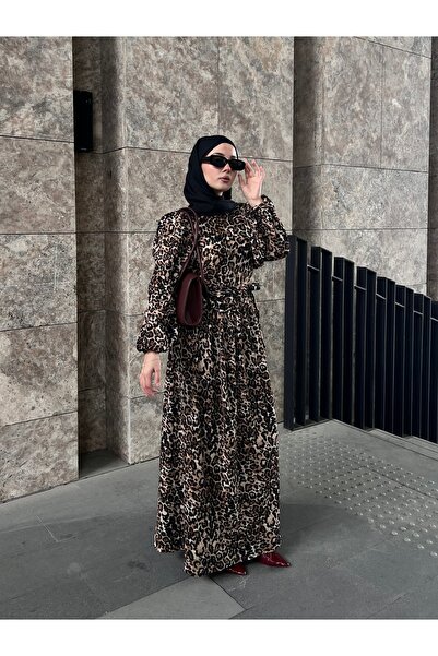 Moda Lippa Φόρεμα με ζώνη με λεοπάρ σχέδιο