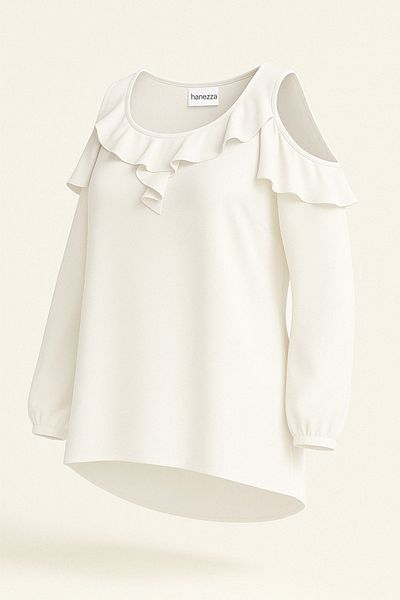 Hanezza Plus Size Off-Shoulder and Ruffle Detailed Evening Blouse