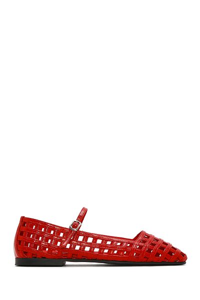 Derimod Women's Red Banded Patent Leather Ballerinas 25Sfd 182516