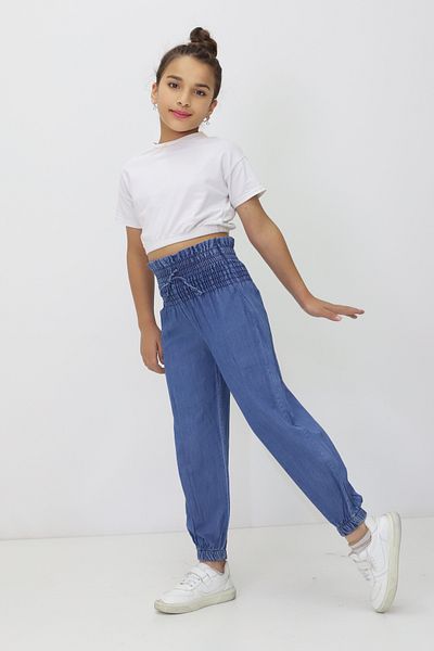 RAPİDO LİFE Girl's Summer Thin Jeans with Waistband and Elasticized Legs with Rope Detail