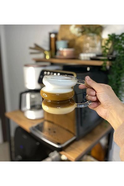 MİMOZA PARK Heat Resistant Handled Asymmetric Stripe Giant Cup Coffee Presentation Cocktail Glass