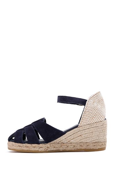 Derimod Women's Navy Blue Ankle Strap Wedge Heeled Espadrille 25Sfd 151110
