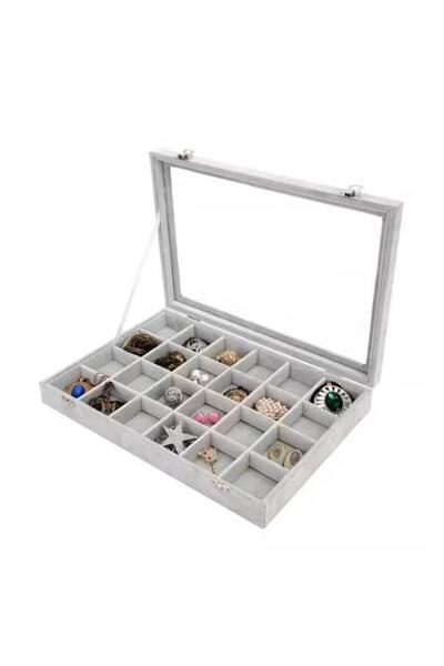 Generic Soft Ice Velvet Jewelry Tray, Multi-Purpose Jewelry Storage Box with Lid and Lock(24 Compartments)
