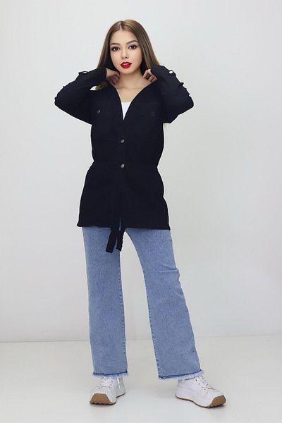 RAPİDO LİFE Women's Casual Denim Jacket with Elastic Waist V Neck Front Pockets Buttons