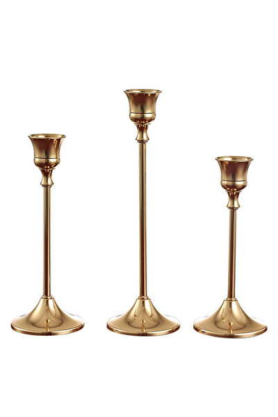 Choice 3 قطع حاملات شموع معدنية على الطراز الأوروبي بسيطة ذهبية اللون لتزيين ...