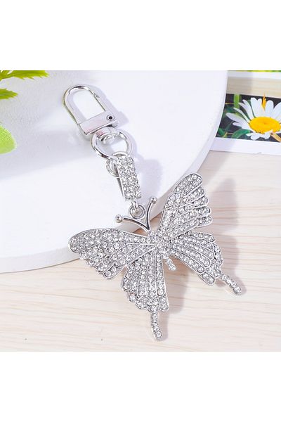 Fivy Silver Color Stone Ornate Butterfly Bag Charm, Keychain
