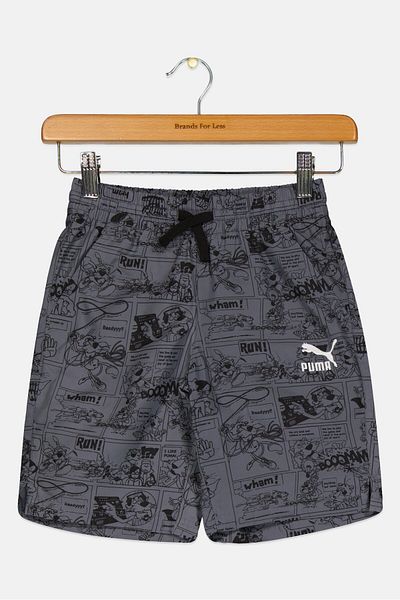 Puma Kids Boy Drawstring Brand Logo Outdoor Shorts, Grey