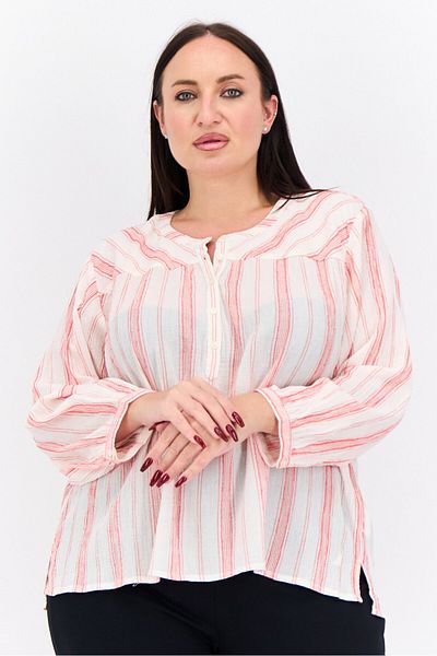 Nautica Women Round Neck Long Sleeves Stripe Blouse, White