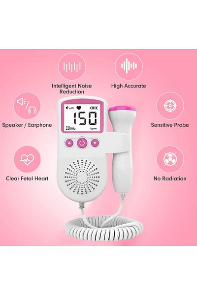 COOYA Fetal Heart Monitor, Portable, Listen to Your Baby's Heartbeat, As a Gift During Pregnancy, Pink