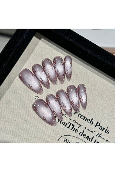 Choice أظافر صناعية مصنوعة يدويًا برسومات زهور مرسومة يدويًا، تغطية كاملة، قا...