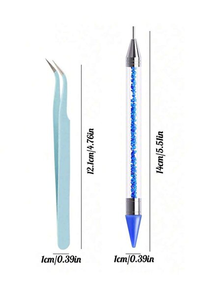 Choice طقم من قطعتين باللون الأزرق، أقلام مانيكير مزدوجة الأطراف مرصعة بالألم...