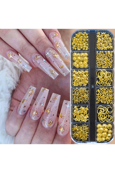 Choice PH045 12 شبكة زينة أظافر معدنية ثلاثية الأبعاد على شكل نجوم ذهبية/فضية...