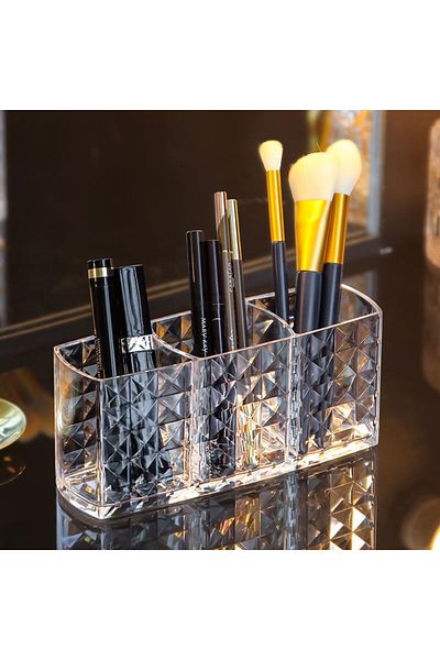 Choice Diamond Pattern Three-grid Makeup Brush Storage Bucket Diamond Pattern Two-compartment Brush Barrel
