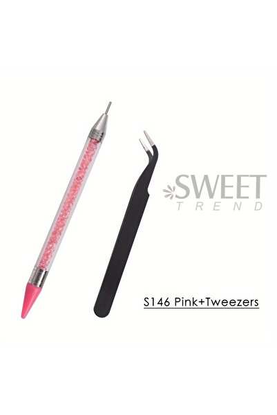 Choice قلم تحديد أحجار الراين S146 وردي اللون مزود بملاقط ثنائية الأطراف مع مثقاب ونقطة تثبيت وقلم شمع لاصق