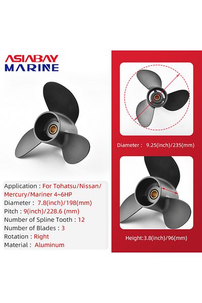 Choice Outboard Propeller For Tohatsu Mercury Mariner 4hp 5hp 6hp 7.8*9 Boat Aluminum Alloy Screw 3 Blad...