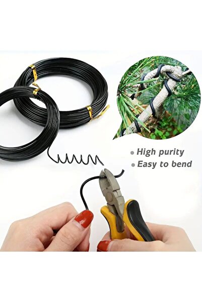 Choice سلك بونساي من الألومنيوم المؤكسد بطول 2 مم × 5 م، قطعة واحدة، 196.85 بوصة (أسود)، سلك تدريب بونساي، 4 أحجام (1.0 مم،