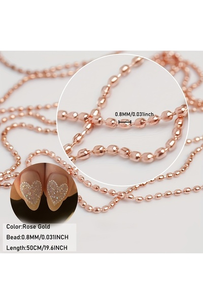 Choice سلسلة أظافر من الذهب الوردي بطول 50 سم، خرز بقطر 0.8 مم، زخارف فنية فض...