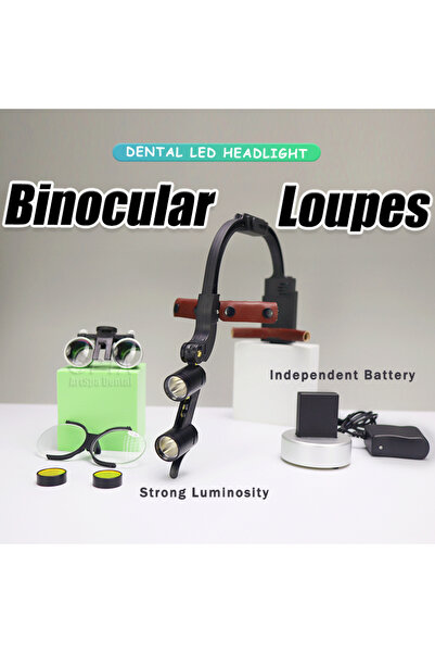 Choice مجموعة عدسات مكبرة ثنائية العدسة مزودة بإضاءة أمامية LED لجراحة الأسنا...