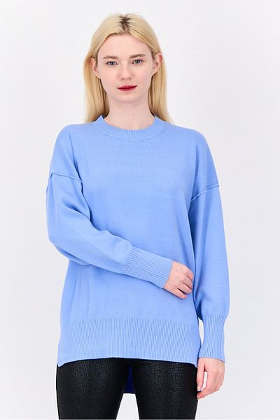 PİNK ROSE Women Crew Neck Solid Sweater, Light Blue