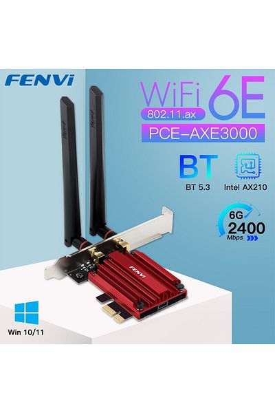 fenvi WiFi 6E PCE AXE3000 FENVI WiFi 6E AX210 5374Mbps محول PCIE لاسلكي ثلاثي الموجات 2.4G/5G/6Ghz متوافق
