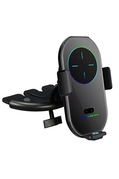 Choice شاحن لاسلكي سريع Qi أسود 15 وات مع حامل هاتف وفتحة قرص مضغوط للسيارة و...