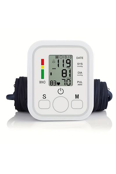 Fireurus White LCD Upper Arm Electronic Blood Pressure Monitor Home Automatic Digital Sphygmomanometer Tonome