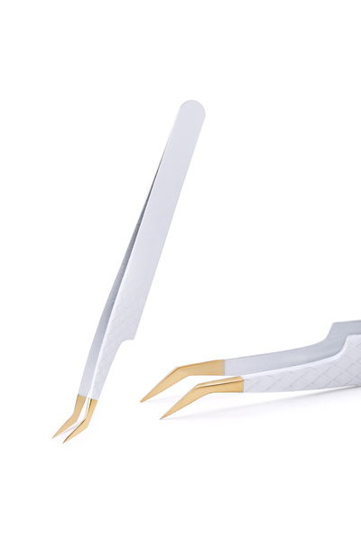 Choice1 1 قطعة من ملاقط مضادة للكهرباء الساكنة باللون الأبيض الذهبي لتمديد الرموش والحواجب من الفولاذ المقاوم للصدأ مجموعة Beauty Prec.