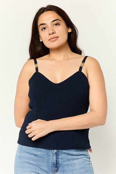 Michael Kors Women Sweetheart Neck Sleeveless Rib Knitted Tops, Midnight Blue
