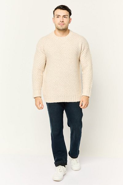 Esprit Men Ribbed Neck Knitted Sweater, Ivory