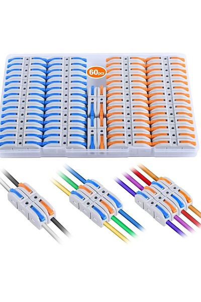 AOKIN 60pcs Lever Wire Connectors, 60pcs Quick Connect Electrical Splicing Kit for Compact Inline Terminal