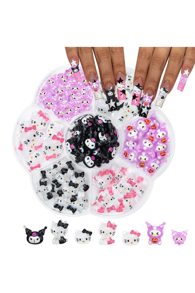 Choice مجموعة S (70 قطعة) 70 قطعة من زينة أظافر كاواي من القماش على شكل هالو كيتي كورومي من أحجار الراين