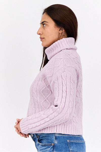 PİNK ROSE Women Turtle Neck Long Sleeves Textured Sweaters, Purple