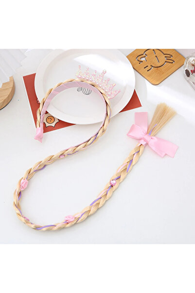 Choice عصابة رأس للفتيات على شكل تاج وردي 01 بتصميم إلسا، ضفيرة منسوجة، تاج ن...
