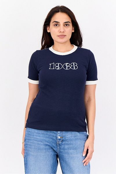 Esprit Women Crew Neck Short Sleeve Graphic Print T-shirt, Navy