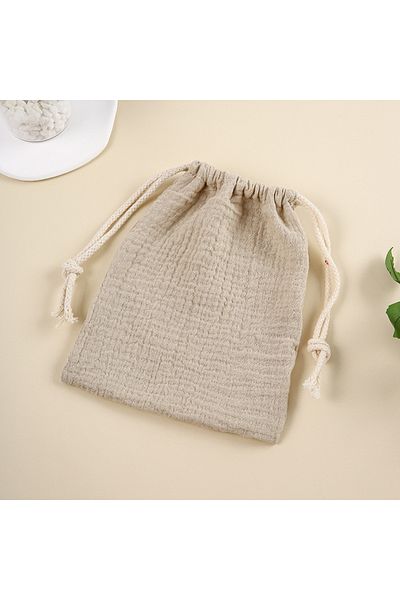 Choice Light Khaki Color INS double-layer rope drawstring storage bag pure cotton crepe printed cloth Musli