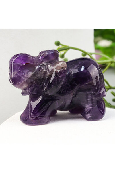 Choice تمثال فيل كريستالي منحوت يدويًا باللون الأرجواني لتزيين المنزل من الكوارتز الوردي الطبيعي والجمشت حيوان صغير