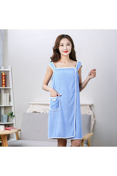 Choice3 other SKY BLUE Pocket Coral Velvet Shower Skirt Pure Cotton Thickened Strong Absorbent Pack Bath Tow