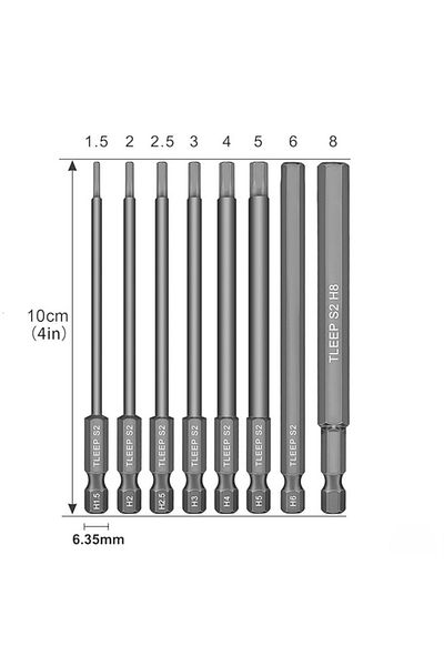 DAZZLEEX 8pcs Hex Head Allen Wrench Drill Bits Set 100mm SAE Metric Allen Electric Hexagonal Bit Screwdri...
