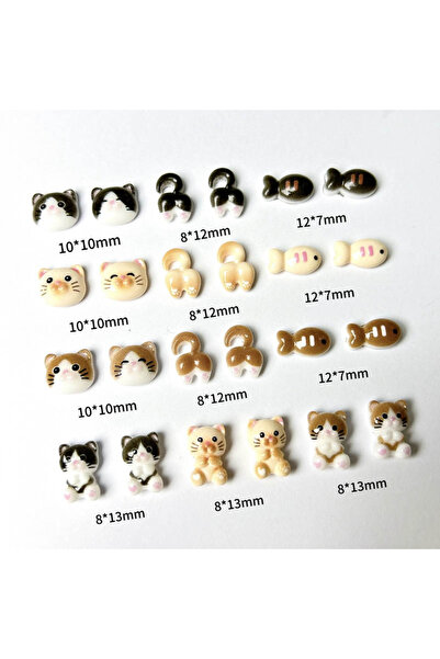 Choice مجموعة متنوعة من 20 قطعة من زينة أظافر على شكل رأس قطة كرتونية لطيفة ع...