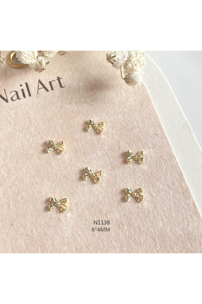 Choice 10 قطع - N1138 10 قطع/مجموعة من زينة أظافر على شكل فيونكة ذهبية وفضية ...